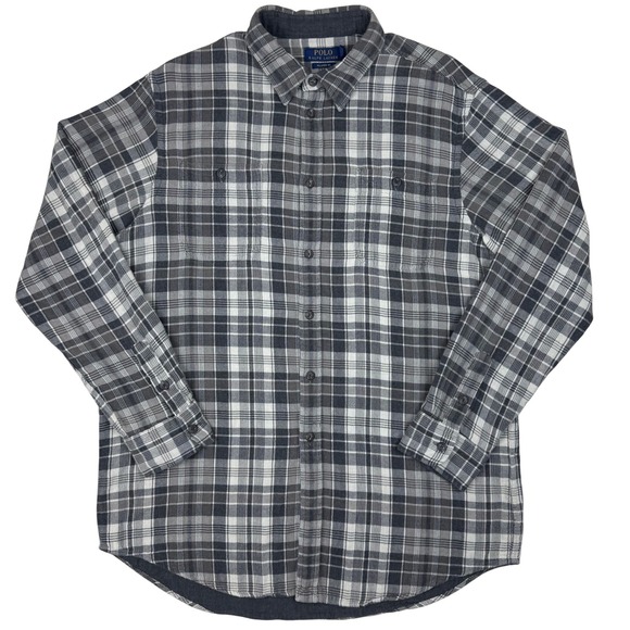 Polo Ralph Lauren Button Up Shirt Mens XL (L) Plaid Flannel Relaxed Fit Preppy - Picture 2 of 9